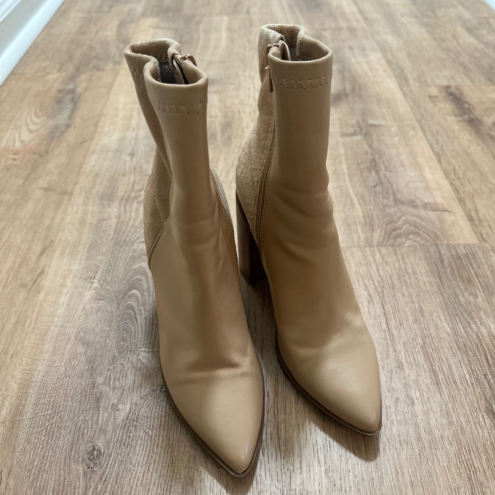 Lulus | Essex Tan Nude Mid-Calf Suede Pointed Toe Block‎ Heel Ankle Boots, 5.5 - Picture 5 of 10